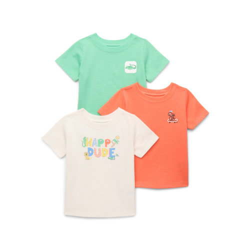 Garanimals Baby Boy Short Sleeve Jersey Graphic Tees Multipack, 3-Pack, Sizes 0-24 Months