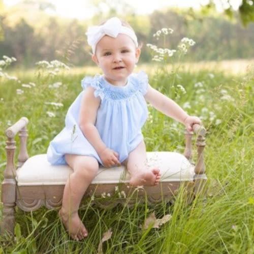 Blue Bubble Romper Baby Girl, Cotton light blue Romper, Romper Toddler Girl. Bishop Hand Smocked Bubble Romper Cotton, hand made