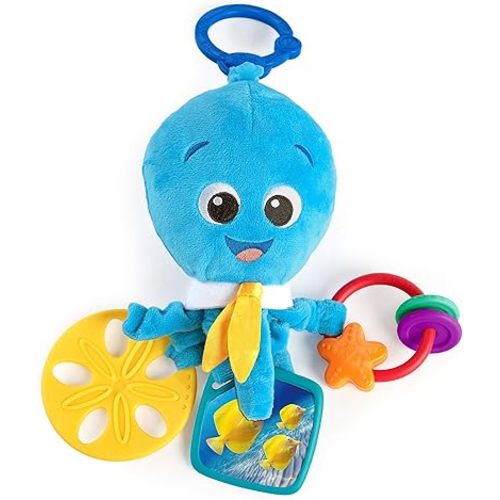 Baby Einstein Activity Arms Octopus BPA Free Clip on Stroller Toy with Rattle and Mirror, Age Newborn + , Blue