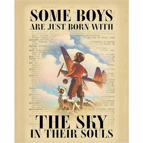 Some Boys Are Born With The Sky In Their Souls - Vintage Airplane Print - Inspirational Pilot Wall Art Decor for Nursery Decor, Home Decor, & Office Decor, Unframed Retro Aviation Decor - 11x14"
