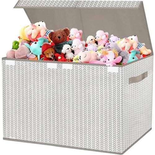 VERONLY Toy Box Chest Organizer Bins for Boys Girls Kids, Large Collapsible Fabric Storage Container with Flip-Top Lid & Handles for Clothes,Blanket,Nursery,Playroom,Bedroom,Tree Branch Pattern (Gray)
