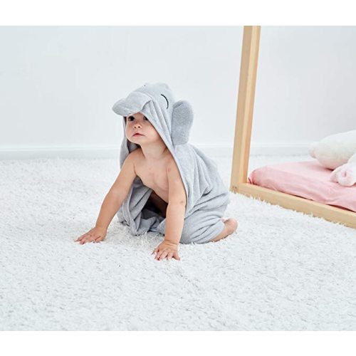 HIPHOP PANDA Hooded Baby Towel - Rayon Made from Bamboo, Soft Hooded Bath Towel for Babie, Toddler,Infant, for Boy and Girl - (Grey Elephant, 30 x 30 Inch)