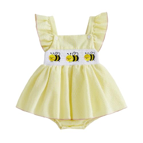 Amnnchya Baby Girl Summer Clothes Cute Bee Fly Sleeve Smocked Romper Dress Jumpsuit Newborn Infant Girls Spring Dresses