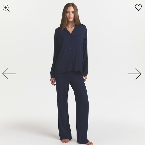 SKIMS SLEEP LONG SLEEVE BUTTON UP SET | NAVY | SKIMS