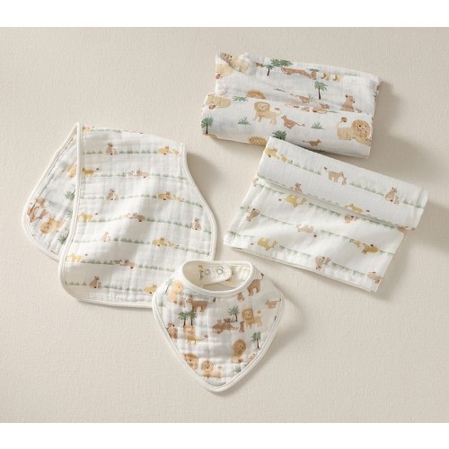 Lion Organic Muslin Bib, Burp & Swaddle Set