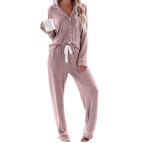 Aamikast Women's Pajama Sets Long Sleeve Button Down Sleepwear Nightwear Soft Pjs Lounge Sets
