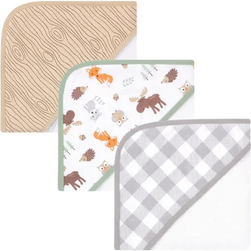 Hudson Baby Unisex Baby Cotton Rich Hooded Towels, Woodland, One Size
