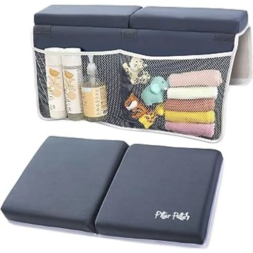 Baby Bath Kneeler and Elbow Rest Pad Set | Neoprene & Foam Bath Kneeling Pad for Bathing Baby | Non Slip Pad Baby Bath Essentials with Bath Toy Storage for Tub | Baby Bath Kneeler Pad Bath Organizer