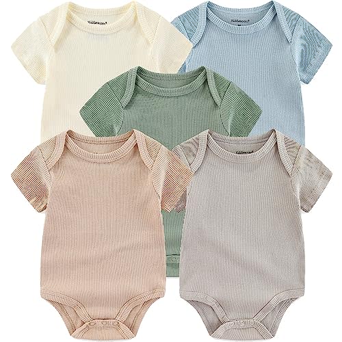 Kiddiezoom Newborn Baby Unisex Cotton One-Piece Bodysuits Baby Gift 5-Pack Baby Clothes