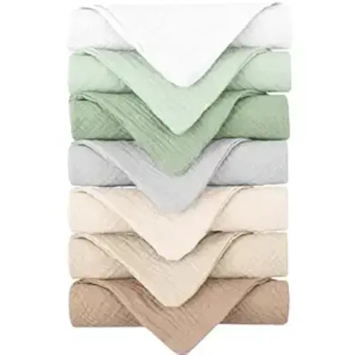 Konssy Baby Muslin Washcloths 7-Pack, 100% Cotton Baby Bath Washcloths, Soft & Absorbent Wash Cloths and Burp Cloths for Newborn Kids Girls & Boys, 11x11 inches