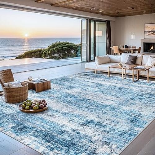 Area Rugs 9x12 Living Room Modern Abstract Carpet Bedroom Dining Room Home Office Blue Grey