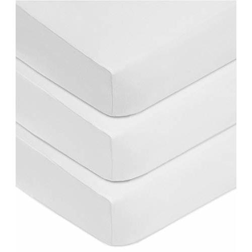 American Baby Company 3 Pack 100% Natural Cotton Fitted Crib Sheets 52" x 28" - Soft, Breathable, Hypoallergenic & Gentle Toddler Bed Sheets, White, Neutral for Boys & Girls
