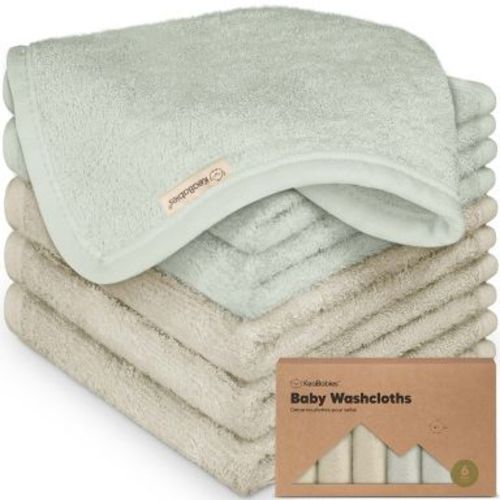 KeaBabies 6pk Deluxe Baby Washcloths, 10x10 Organic and Soft Baby Wash Cloth, Baby Bath Towel, Face Cloths (Stone/Dove)