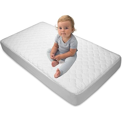 Sealy Stain Protection Waterproof Fitted Toddler Mattress and Baby Crib Mattress Pad Cover Topper, Waterproof Crib Mattress Protector, Noiseless, Machine Washable and Dryer Friendly, 52" x 28" - White