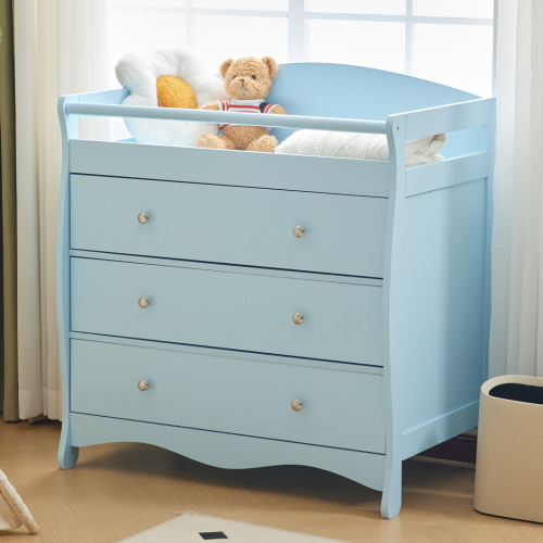 3-Drawer Changing Table, Diaper Changing Station with Safety Rails & Strap & Drawers, Baby Diaper Changing Table Dresser for Nursery, Easy Assembly, Blue