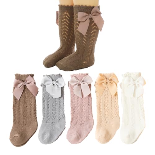 TIBE PINCESS Baby Girls knee high socks Toddler Bow Mesh Breathable Dress Socks Kids Cotton Tube Uniform Stockings