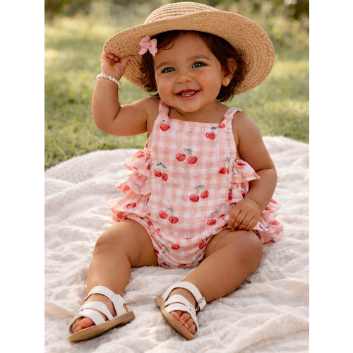 Gingham Cherries / Muslin Ruffle Sunsuit