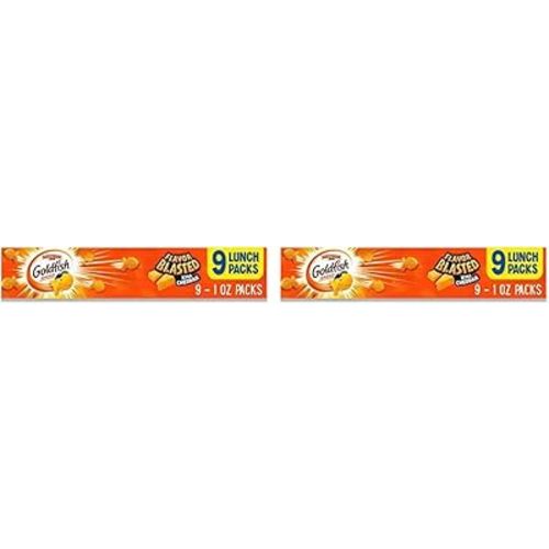 Goldfish Flavor Blasted Xtra Cheddar Cheese Crackers, Baked Snack Crackers, 0.9 oz On-the-Go Snack Packs, 9 Count Tray (Pack of 2)