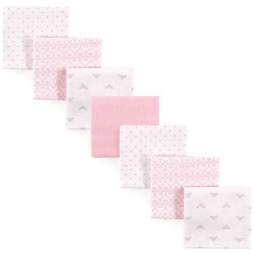 Luvable Friends Baby Girl Cotton Poly Flannel Receiving Blankets, Tiara 7-Pack, One Size