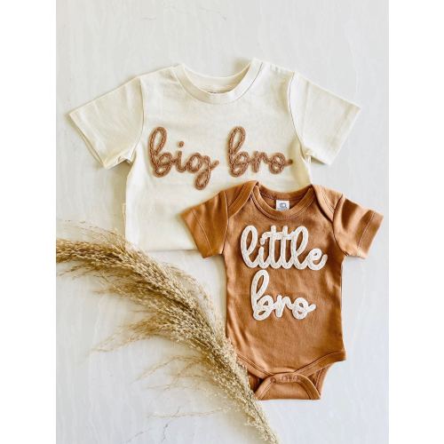 SIBLING MATCHING OUTFIT - Big Bro Tee - Little Bro Onesie® - Hand Embroidered - Personalized Sibling Shirts - Baby Announcement