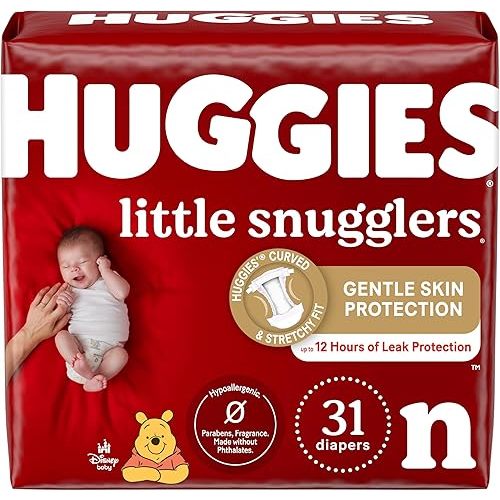 Huggies Little Snugglers Baby Diapers, Size Newborn (up to 10 lbs), 31 Ct, Newborn Diapers