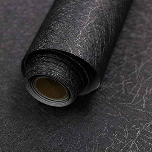 Abyssaly Black Silk Wallpaper Peel and Stick Embossed Self Adhesive Black Contact Paper 23.6" x 196.8" Removable Kitchen Vinyl Textured Wall Paper Cabinet Furniture Shelf Liner