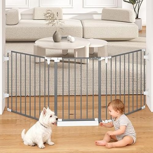 78" Extra Wide Baby Gate, Dog Gates Indoor for Doorways Stairs, Essential Safety Gate for Child, Hardware Mounted Adjustable Pet Gate with Anti-Trip Pedal, 28'' Tall 3 Metal Panels Grey