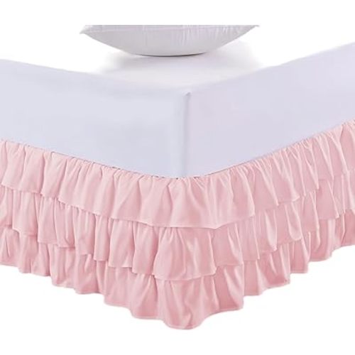 Baby Crib Bed Skirt: Crib Bed Skirt, 52" x 28" Soft and Breathable Baby Crib Sheets with 17" 3-Tiered Drop Dust Ruffle, Boho Bedding Accessories for Girls and Boys (Pink)