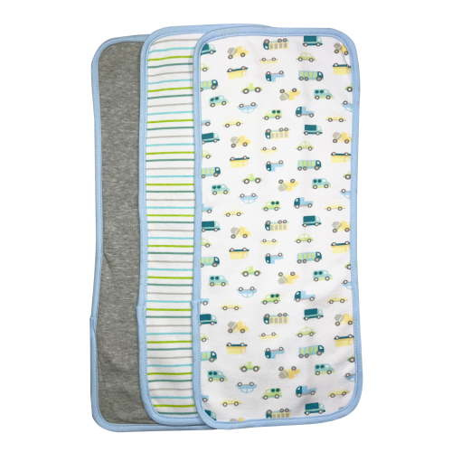 Spasilk Baby 3 Pack 100% Cotton Burp Cloths for Newborn Boys and Girls, Blue Cars, One Size