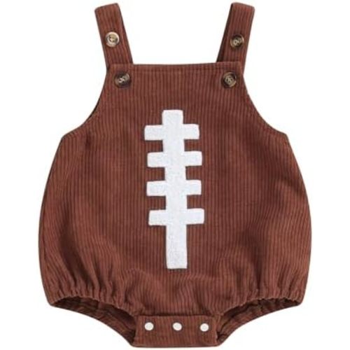 Football Baby Boy Girl Outfit Embroidery Football Romper Overalls Sleeveless Corduroy Bodysuit Game Day Outfit