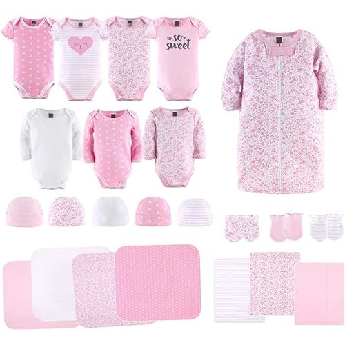 The Peanutshell Baby Layette Gift Set for Girls - 23 Piece New Born Girl Gift Set, Baby Clothes & Newborn Essentials Must Haves - Newborn Clothes 0-3 Months - Floral