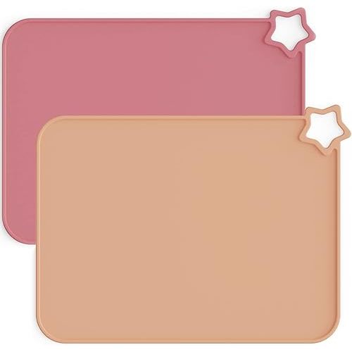 Moonkie Silicone Placemats for Baby & Kid, Stain Resistant Non-Slip Toddler Food Mats Eating Table Mat with 2 Packs(Warm Pink/Muted)