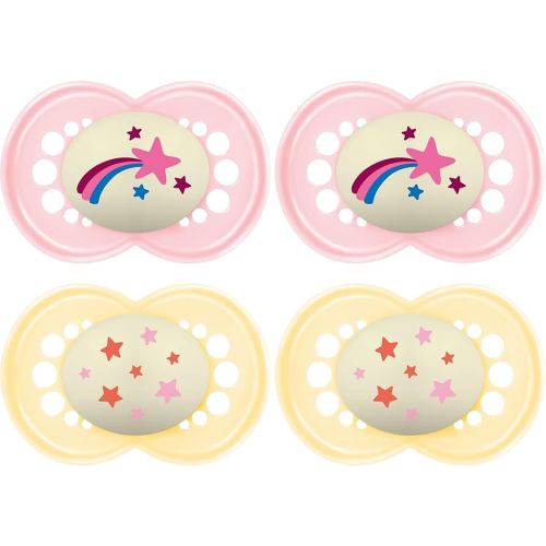 MAM Original Night Pacifiers, Binky Pacifier for 6-16 Months, BPA-Free Silicone, Glows in The Dark, Best for Newborn Babies, Developed with Medical Experts, 2 Count Binkies, with Sterilizer Case