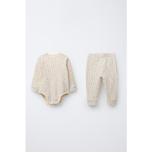 FLORAL WAFFLE BODYSUIT AND LEGGINGS SET - Blue | ZARA United States