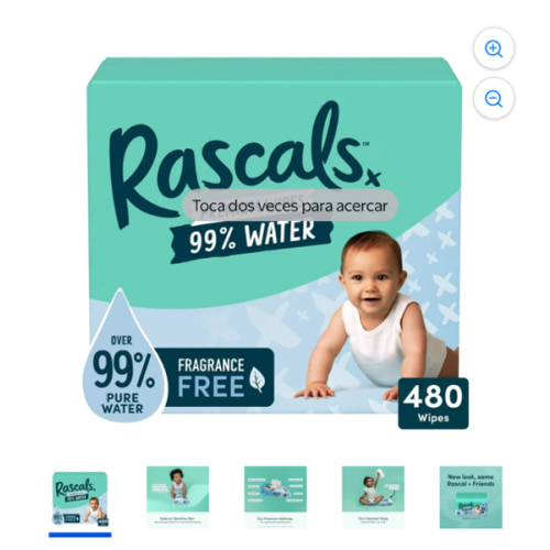 Rascals 99% Toallitas Húmedas Premium para Bebés para Toda la Piel, 120 Unidades (Seleccione para Ver Más Opciones)