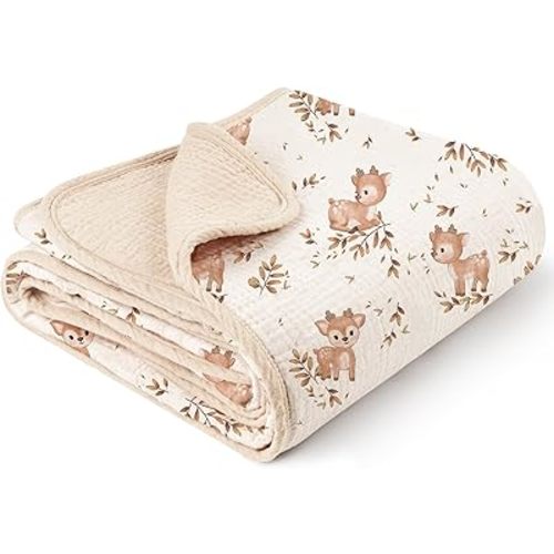 Konssy Muslin Baby Blankets for Girls Boys, 100% Cotton Crib Blanket for Baby Infant Toddler, Super Soft and Lightweight Nursery Blankets 40"x36" (Deer)