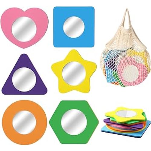 6 Pcs Baby Bath Mirror for Kids Foam Mirror Toys Toddler Mirror Stick on Wall Stick Removable Bathtub Mirror for Learning Cause Effect Reasoning Cognitive Skills Shower Play