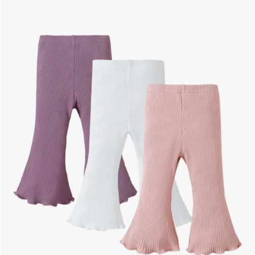 SOBOWO Baby Girl Flare Pants 3 Pack Toddler Solid Ribbed Ruffle Bell Bottoms Pants Trousers Fall Outfits