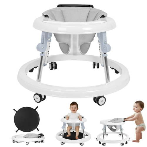 HARPPA Foldable Baby Walker for Babies 6-24 Months, Anti-Rollover, Seat and Height Adjustable, White