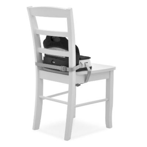Dream On Me Cozy Pod Booster Seat in Gray with removable cover, 3-point safety harness, foldable design, and easy to carry in Black
