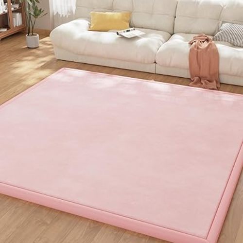 Baby Play Mat for Floor, 1.3'' Thick Memory Foam Tummy Time Mat - Super Soft Coral Velvet Nursery Rug with Non-Slip Backing, Crawling Rug for Toddler/Infant, Yoga & Tatami Use, Light Pink, 79''x 118''