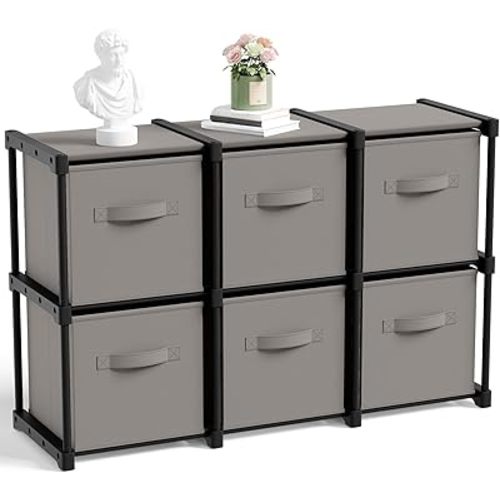 6 Cube Storage Organizer with Shelf 11x11 Inch Toy Box Collapsible Storage Cabinet Drawers Fabric Closet Organizers for Home Bedroom Playroom Toys Clothes Books (Grey)