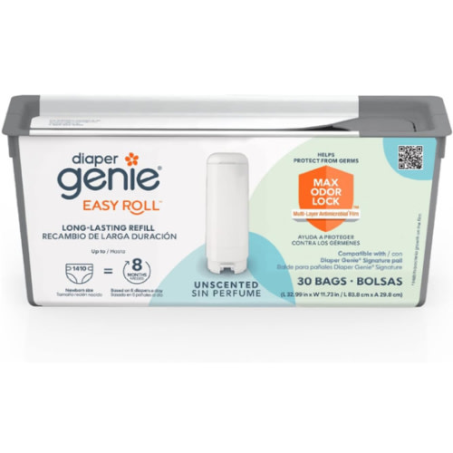 Diaper Genie Easy Roll Refill with 30 Bags | Lasts Up to 8 Months or Holds Up to 1410 Newborn Diapers Per Refill