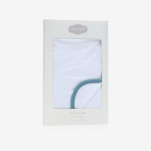 Newborn Swaddle Blanket 0-3 Months - 100% Cotton Flannel Receiving Blanket 48x48 - Designed by Pediatric Nurses - Calm Blue with Gift Box