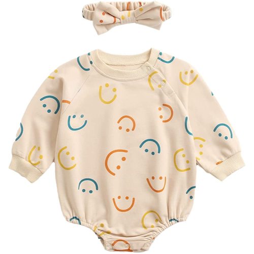Baby Girl Boy Crewneck Sweatshirt Romper, Long Sleeve Rainbow Pullover Sweater Top Warm Fall Winter Clothes