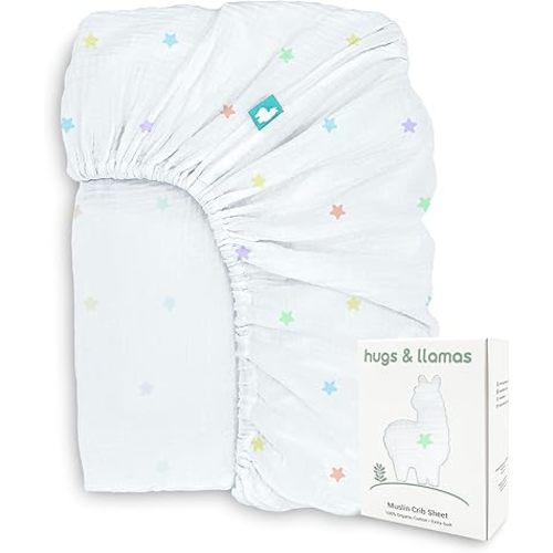 hugs & llamas | 100% Organic Cotton Muslin Fitted Crib Sheet | Premium Baby Crib Sheets for Boys & Girls Crib Fitted Sheet | Organic Crib Sheets Girl & Boy Crib Sheets Neutral | Crib Mattress Sheet