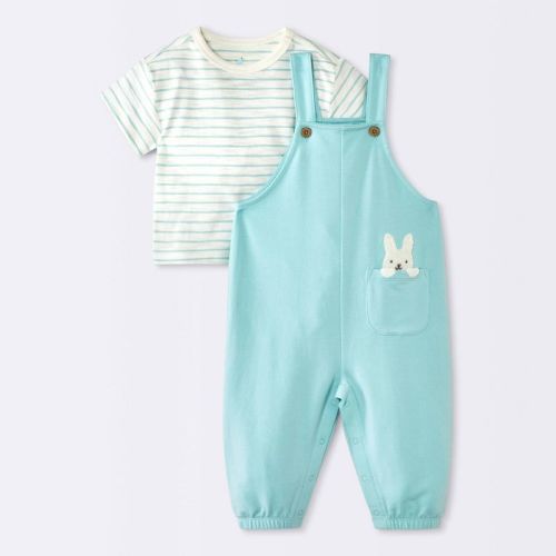 Baby Boys' 2pc Short Sleeve Bunny Graphic T-Shirt and Embroidered Overalls Set - Cloud Island™ Blue 6-9M