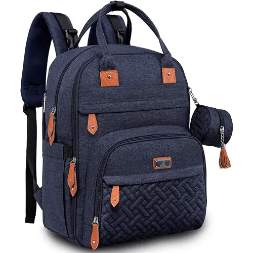 BabbleRoo Baby Diaper Bag Backpack - Waterproof Travel Tote with Changing Pad, Stroller Straps & Pacifier Case - Unisex, Navy Blue