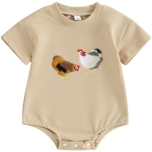 Kayotuas Baby Boys Girls Farm Animal Outfit Summer Clothes Cow and Chicken T Shirt Romper Newborn Country Western Onesie Tops
