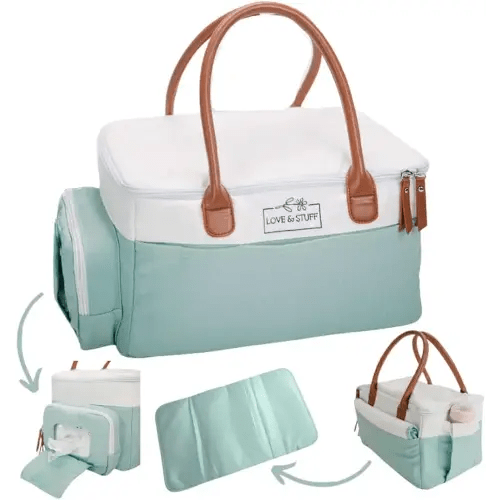 Baby Diaper Caddy Organizer - Stylish Waterproof Large Diaper Caddy with Lid - Durable Sage & White Baby Diaper Organizer Caddy - Spacious & Customizable Portable Diaper Caddy with Changing Mat